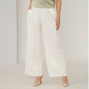 New Celestial Blue Ivory Satin Wide Leg Palazzo Pull On Pants Size 2X bin 4E